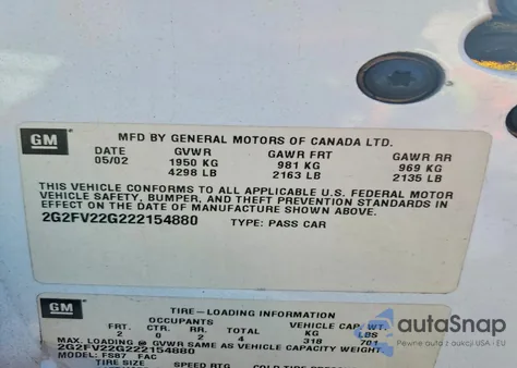 2002 Pontiac Firebird Formula из США, поврежденный, VIN 2G2FV22G222154880